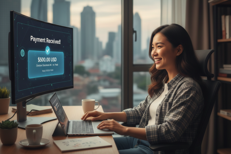 Ilustrasi transaksi convert PayPal rate tinggi ke rekening bank dan e-wallet Indonesia yang aman dan cepat.