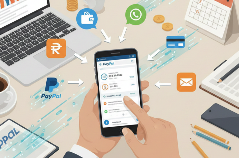 Ilustrasi transaksi jasa convert PayPal terpercaya ke rekening bank lokal dan dompet digital Indonesia secara aman.