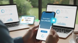 Ilustrasi proses transaksi jasa convert Paypal ke rupiah lewat smartphone yang aman dan terpercaya.