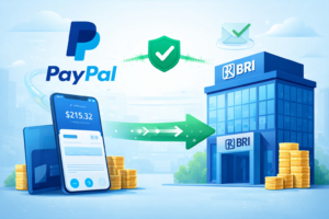 Ilustrasi proses transfer saldo dari akun PayPal ke rekening bank BRI secara instan dan aman.