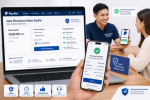 Tampilan layar smartphone sedang proses pencairan saldo Paypal ke dompet digital.